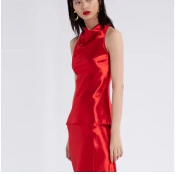Sies Marjan Red Louma Satin Cowl Neck Tunic Top |Size 8 - Picture 1 of 10
